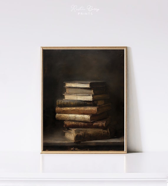 Vintage Books Art Print: Moody Academia Wall Decor (Digital Download)