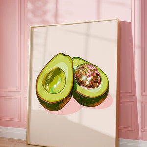 Disco Avocado Art Print | Wall Art Poster | Glam Disco Ball Avocado | Preppy | Trendy | Kitchen Wall Art | Digital Download | PRINTABLE