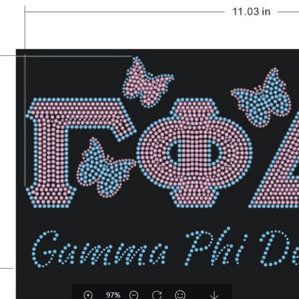 Gamma Phi Delta Greek letters with butterfly  rhinestone transfer