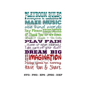 Playroom Rules | Imagination Svg, Png, Eps, Jpg, Dxf - Vinyl Cut File - Digital Download - Instant for Cricut, Silhouette, Cameo Cutters