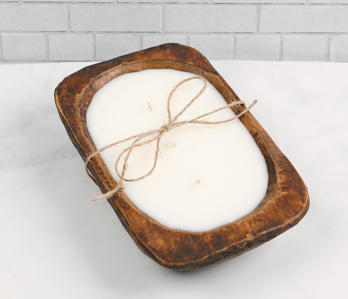 Wooden Dough Bowl Scented Candle Soy Candle Rustic Decor Etsy