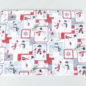 Snowmen Couple Quilted Placemat | Noel, Dinner Placemat, Place Setting, Snowmen, Holiday, Christmas, Snowman, Placemat, Snow, Red Scarves