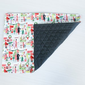 Vintage Holiday Town Quilted Placemat | Dinner Placemat, Holiday, Window Shopping Placemat, Christmas Decor, Holiday Placemat, Christmas