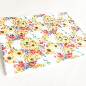 Fall Golden Flowers & Ribbons Quilted Placemat | sunflowers, summer placemat, fabric placemat, dining decor, flowers, sunflower, Ribbons