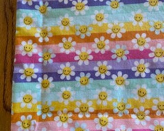 Smiley Flower Quilted Placemat: Rainbow Floral Table Decor