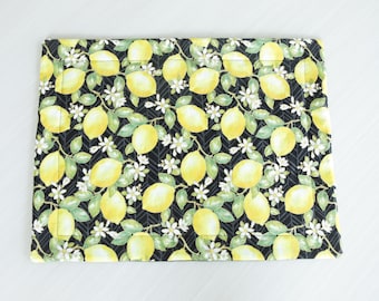 Lemons Quilted Placemat | Lemons, Spring placemat, fabric placemat, Spring decor, Lemon Trees, dining, table, Yellow Lemons, placemat