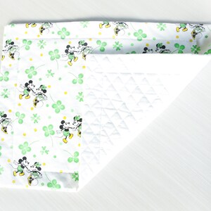 St. Patricks Mickey Minnie Clovers Quilted Placemat | St. Patricks Day placemat, March placemat, washable, Mickey, leaf clover, Green leaves