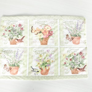 Flower Garden Pots Quilted Placemat | Spring placemat | fabric placemat | Spring decor | pots of flowers | butterflies and birds | gardening