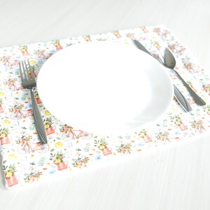Vintage Flower Garden Pots & Bicycles Quilted Placemat | Spring placemat | fabric placemat | Spring decor | pots of flowers | garden bicycle