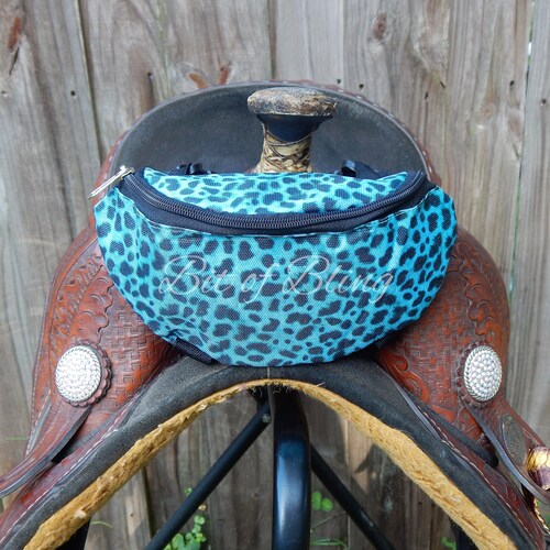 Teal Cheetah Print Saddle Pouch Western Horse Tack Etsy