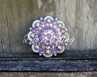 Amethyst Opal and Crystal AB Antique Silver Round Berry Concho 1.5" Western Horse Tack