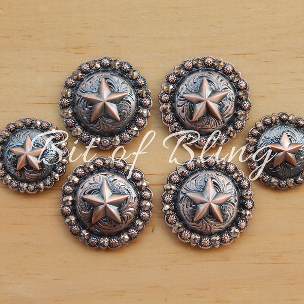Rose Gold Copper Round Berry Star Saddle Concho Set - Western Horse Tack