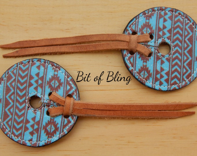 Leather Bit Guards, Bit Guards, Teal and Brown Navajo Diamonds, Horse