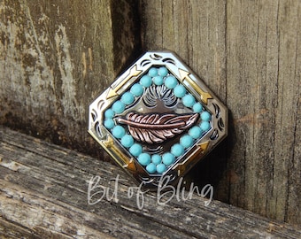 1.5" Turquoise Feather Concho 1 1/2" Western Concho Horse Tack Rodeo Barrel Racing Pole Bending Trail Riding Gymkhana