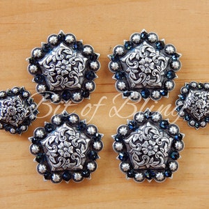 Antique Silver Floral Pentagon Berry Saddle Concho Set - Montana