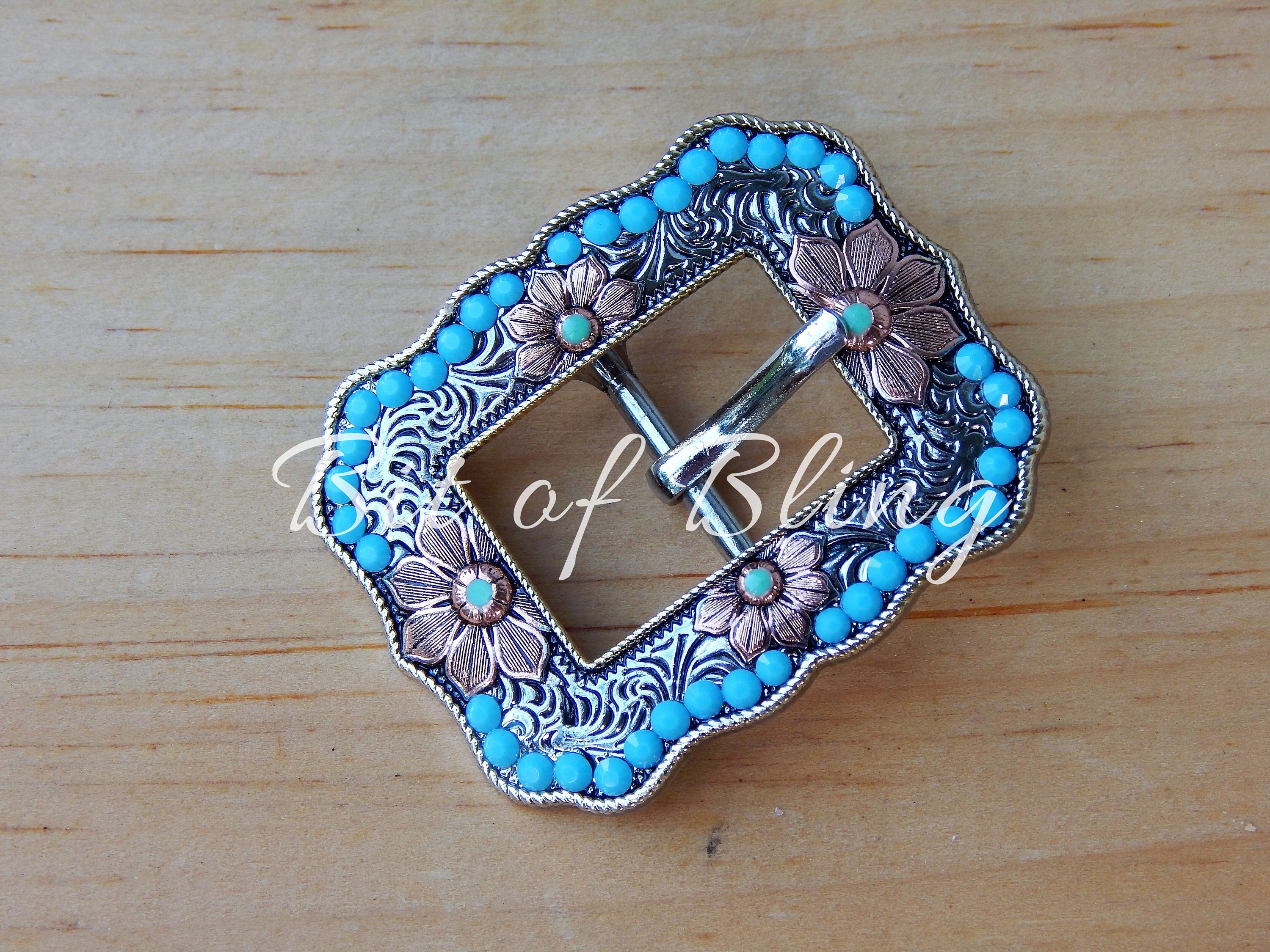 Turquoise Floral Rope Edge Buckle - Horse Tack Bling Horse  display picture 1