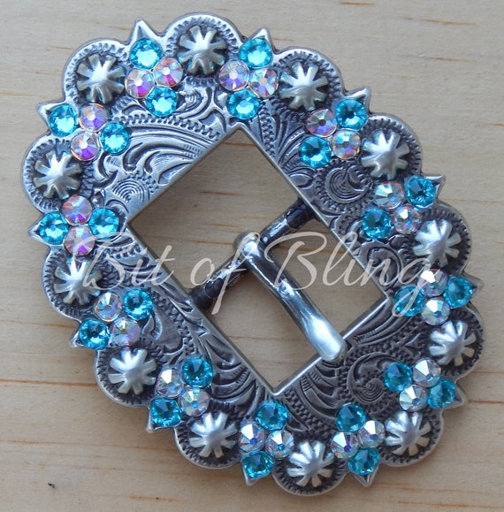 Silver Buckle with light turquoise in center. Kingman Spiderweb Turquoise Sterling Silver Mens/womens  main image 3