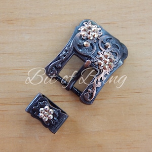Copper Western Buckle with Keeper Rose Gold Western Horse Tack image 1