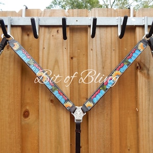 Sunflower and Cactus Leather Breast Collar - Western Horse Tack