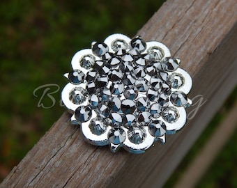 Round Berry Concho , Light Chrome/Silver - Horse Tack ; Bling Concho Crystal Concho Rhinestone Concho