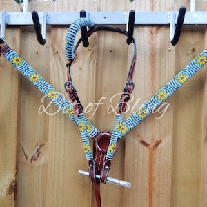 Beaded Sunflower Leather One Ear Headstall and Breast Collar Tack Set - Western Horse Tack