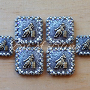 Antique Silver & Gold Square Berry Barrel Racer Saddle Concho Set - Crystal AB