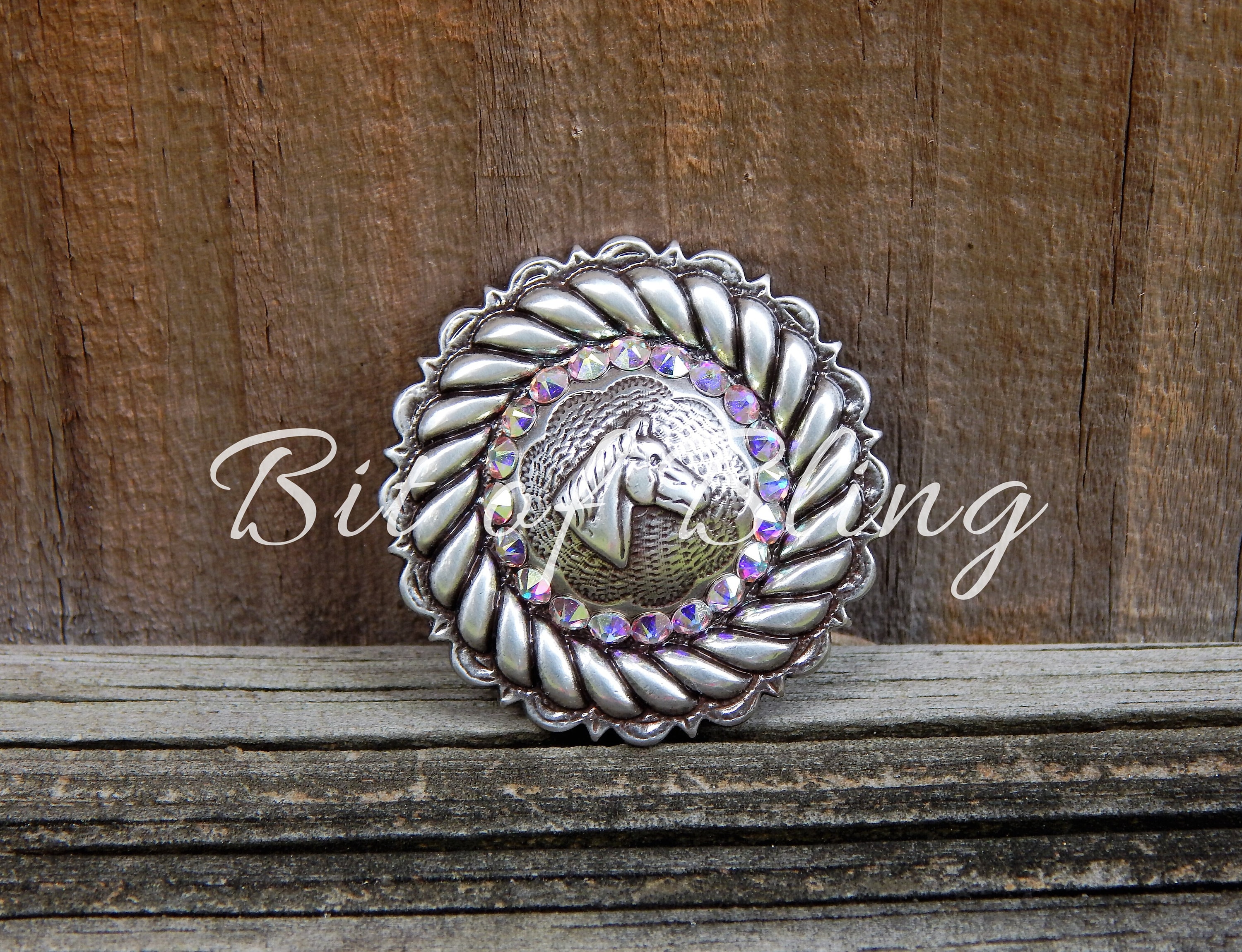 Antique Silver Round Rope Edge Horse Head Concho Crystal AB - Etsy