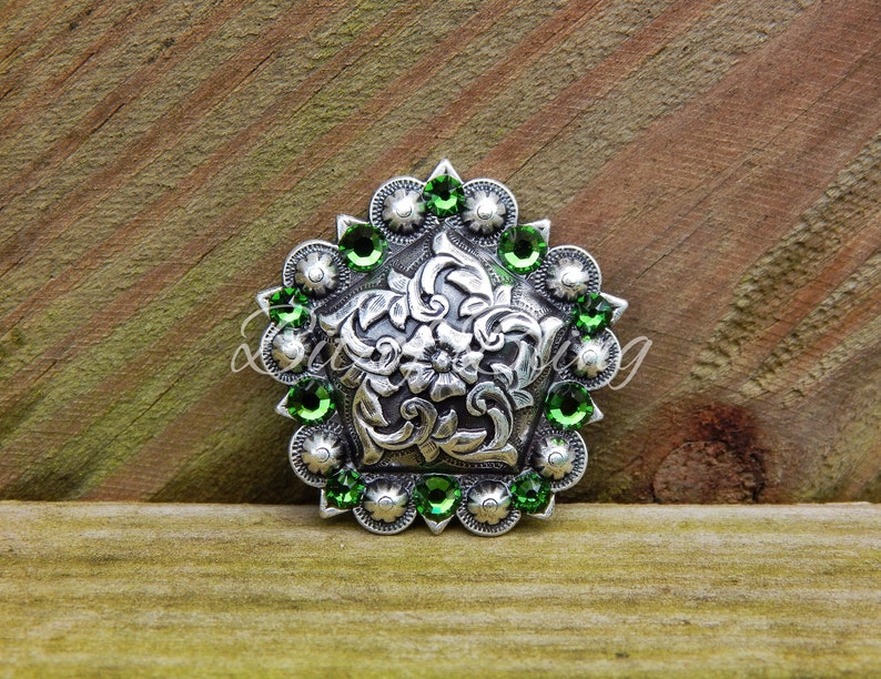 Antique Silver Floral Pentagon Berry Concho Fern Green image 1