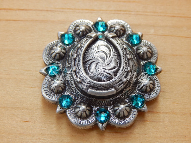 Horseshoe Saddle Concho Set With Rhinestones Blue Zircon Teal Etsy