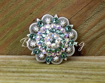 Antique Silver Round Berry Concho - Erinite and Crystal AB