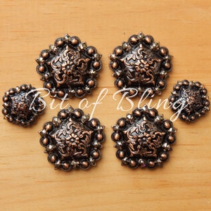 Rose Gold Copper Floral Pentagon Berry Saddle Concho Set Western Horse Tack