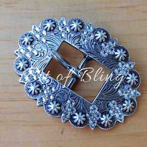 Antique Silver Berry Cart Buckle with Crystal (Clear) Bling Horse Tack Custom Horse Tack Buckles Custom Buckles Western Horse Tack
