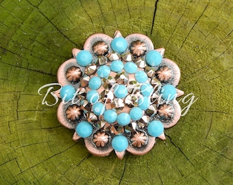 Rose Gold and Turquoise Copper Round Berry Concho Western Horse Tack Bling Horse Tack Custom Horse Tack