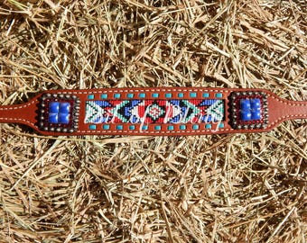 SOLD OUT Red White and Blue Patriotic Beaded Leather Wither Strap - Western Horse Tack