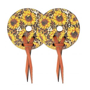 Sunflower and Cheetah Print Leather Bit Guards Western Horse Tack Rodeo Barrel Racing Reining Trail Riding Gymkhana