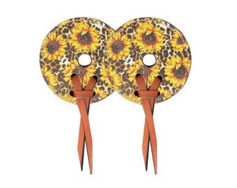 Sunflower and Cheetah Print Leather Bit Guards Western Horse Tack Rodeo Barrel Racing Reining Trail Riding Gymkhana