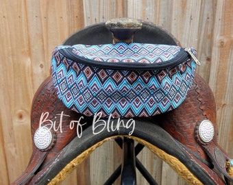 Blue Aztec Print Saddle Pouch Western Horse Tack