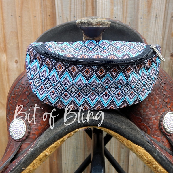 Blue Aztec Print Saddle Pouch Western Horse Tack