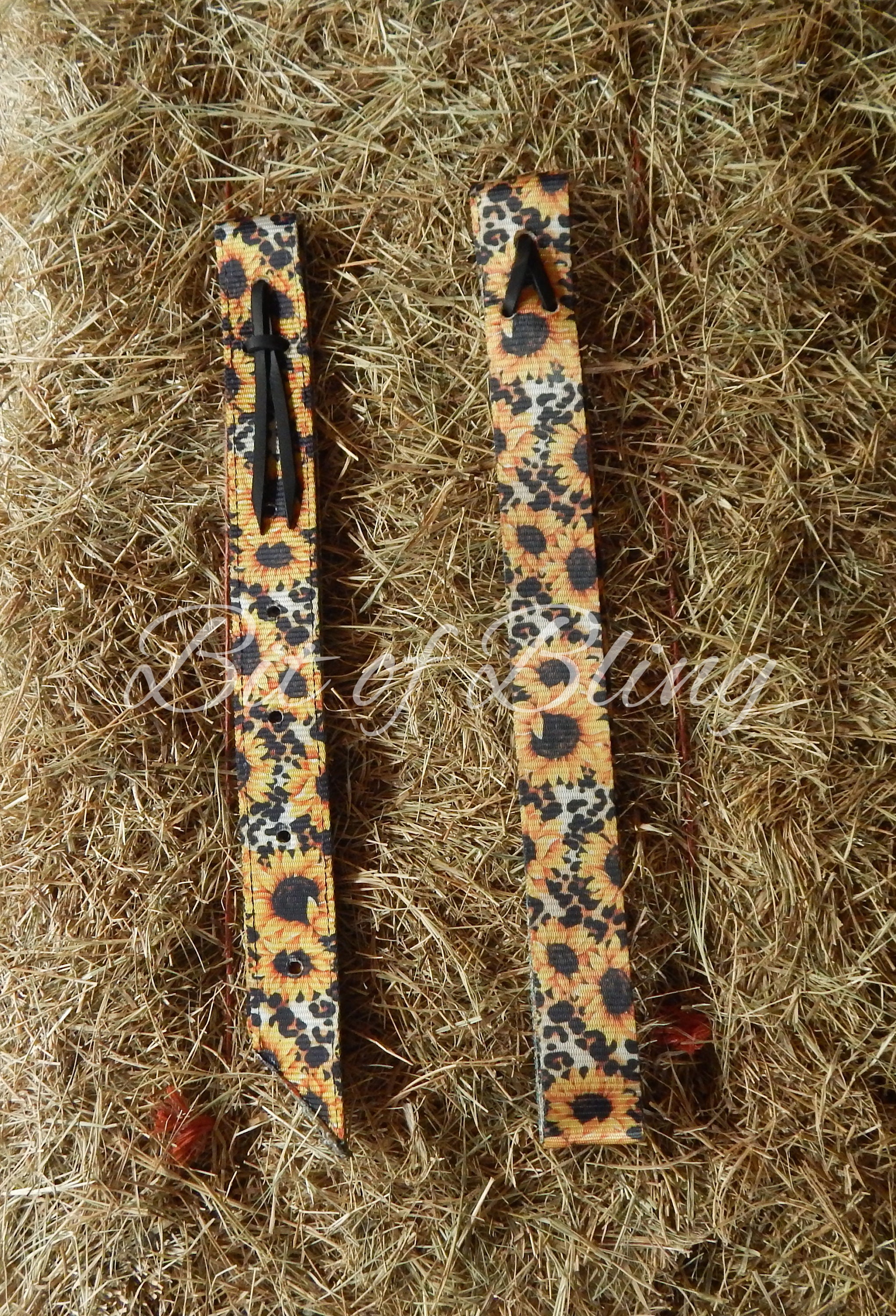 Sunflower and Cheetah Print Nylon Cinch Strap Set - Off Billet & Latigo - Western Horse Tack