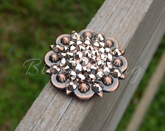 Round Berry Concho , Rose Gold - Horse Tack ; Bling Concho Crystal Concho Rhinestone Concho