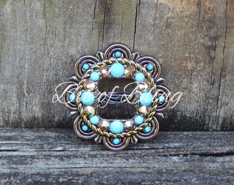 1.5" City Slicker Turquoise & Rose Gold Slotted Concho Western Horse Tack