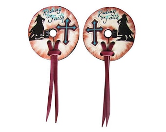 Riding on Faith Painted Leather Bit Guards Western Horse Tack Barrel Racing Trail Riding Roping Reining