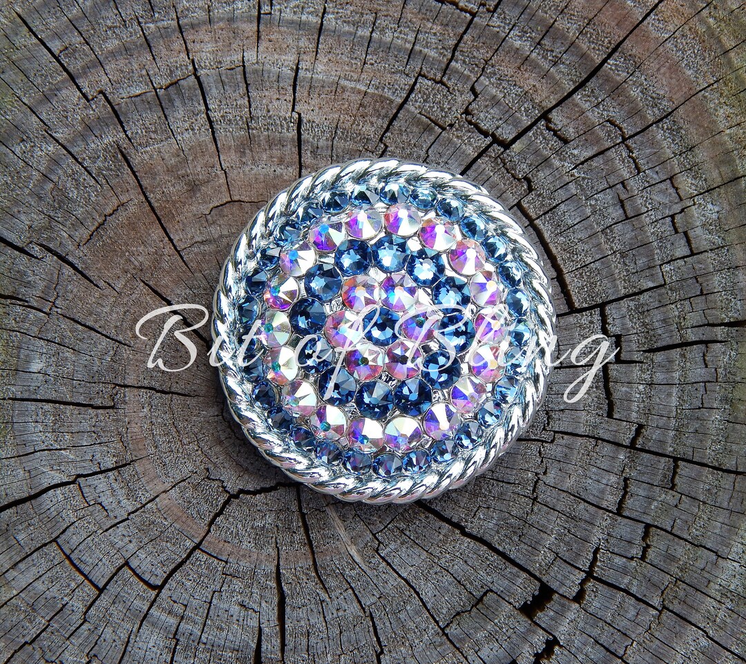 Silver Rope Edge Shiny Silver Round Rope Edge Concho Denim Blue & Crystal AB - Etsy