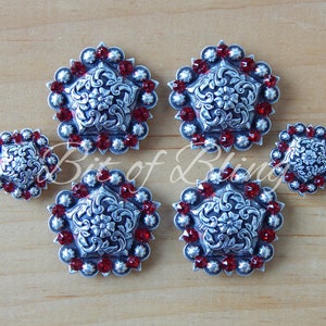 Antique Silver Floral Pentagon Berry Saddle Concho Set - Lt. Siam