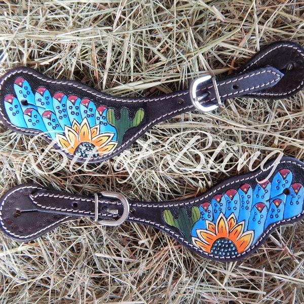 Sunflower and Cactus Spur Straps Western Horse Tack Rodeo Pole Bending Gymkhana Barrel Racing