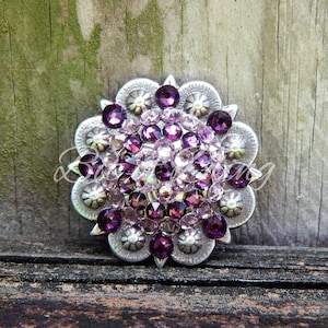 Amethyst & Light Amethyst Antique Silver Round Berry Concho - Western Horse Tack