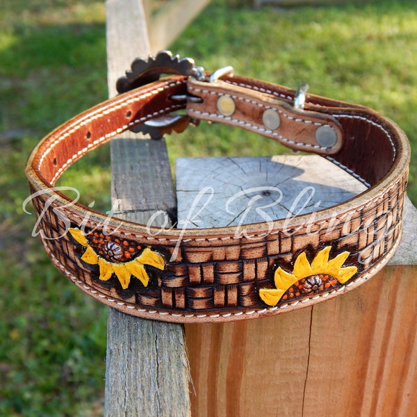40345 - Sunflower and Cheetah Print Leather dog collar main image 0