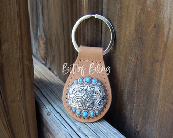 Stock Show Concho Brown Leather Key Fob