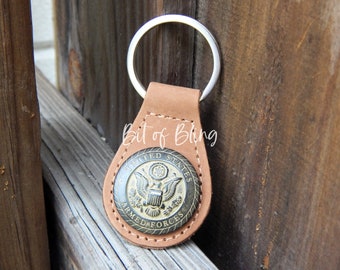 United States Armed Forces Leather Key Fob