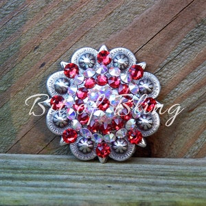 Antique Silver Round Berry Concho - Scarlet and Crystal AB